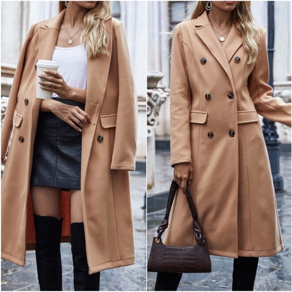 Camel Tan Button up Trench Coat Jacket Classic - Picture 1 of 4